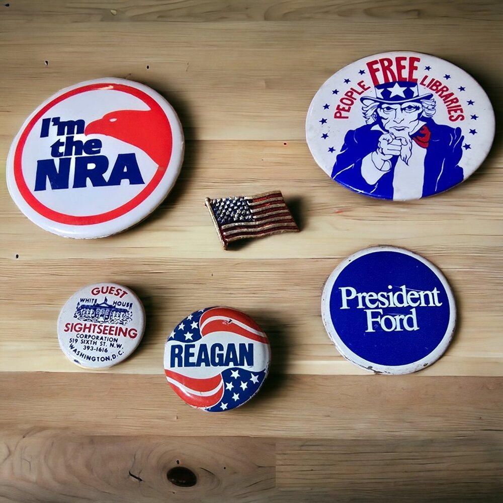 VINTAGE CAMPAIGN and PROMO BUTTONS/Pins ( 6 )